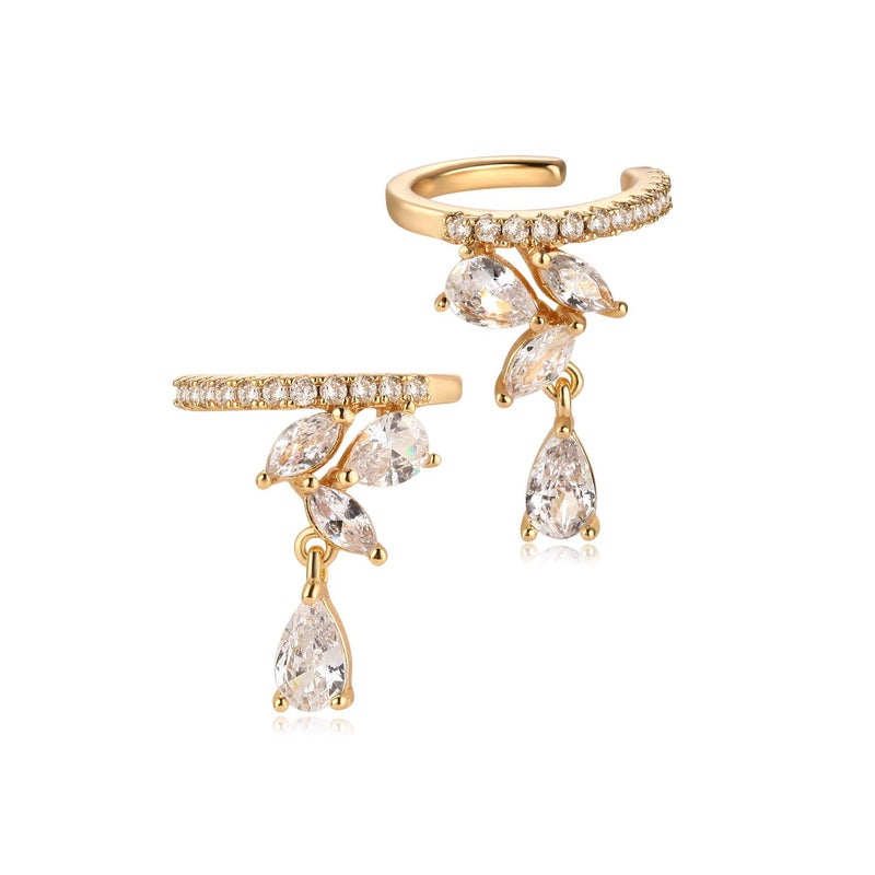 MYEARS Women's Gold Diamond CZ Flower Ear Cuff Earrings, Hypoallergenic, Non-Pierced, 14K Gold Filled, 3.8mm-3.9mm - Image 1